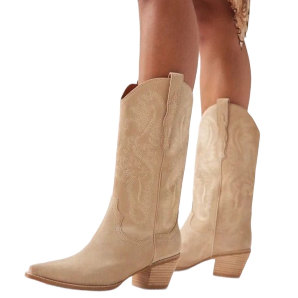 New Jeffrey Campbell x Free People Dagget 8.5 Soft Sand Suede Tall Embroidered